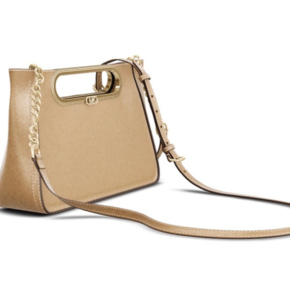 Michael Chelsea Large Leather Convertible Clutch Pale Gold - Picture 9 of 10